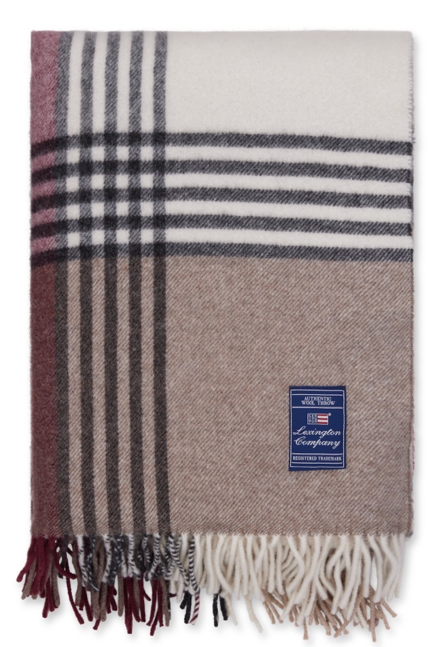 Lexington Decke Wool Throw Karo stone/dunkelrot/beige