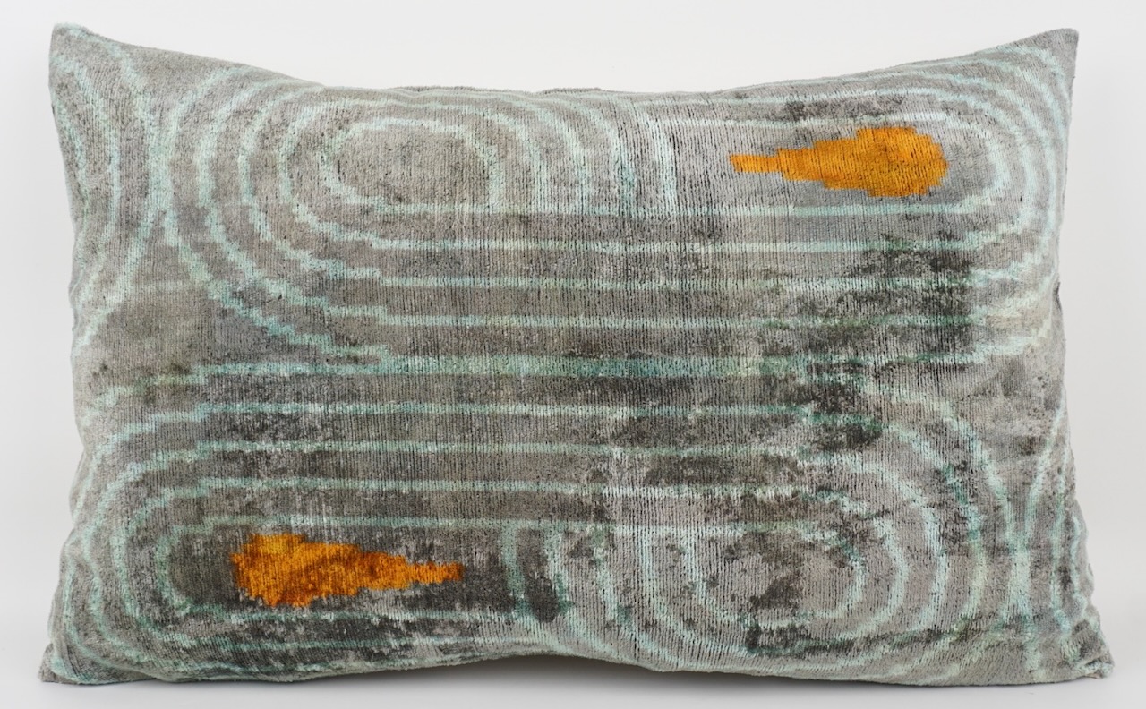 Kissenbezug Seide Zirkel grau/aqua/orange 40x60 cm