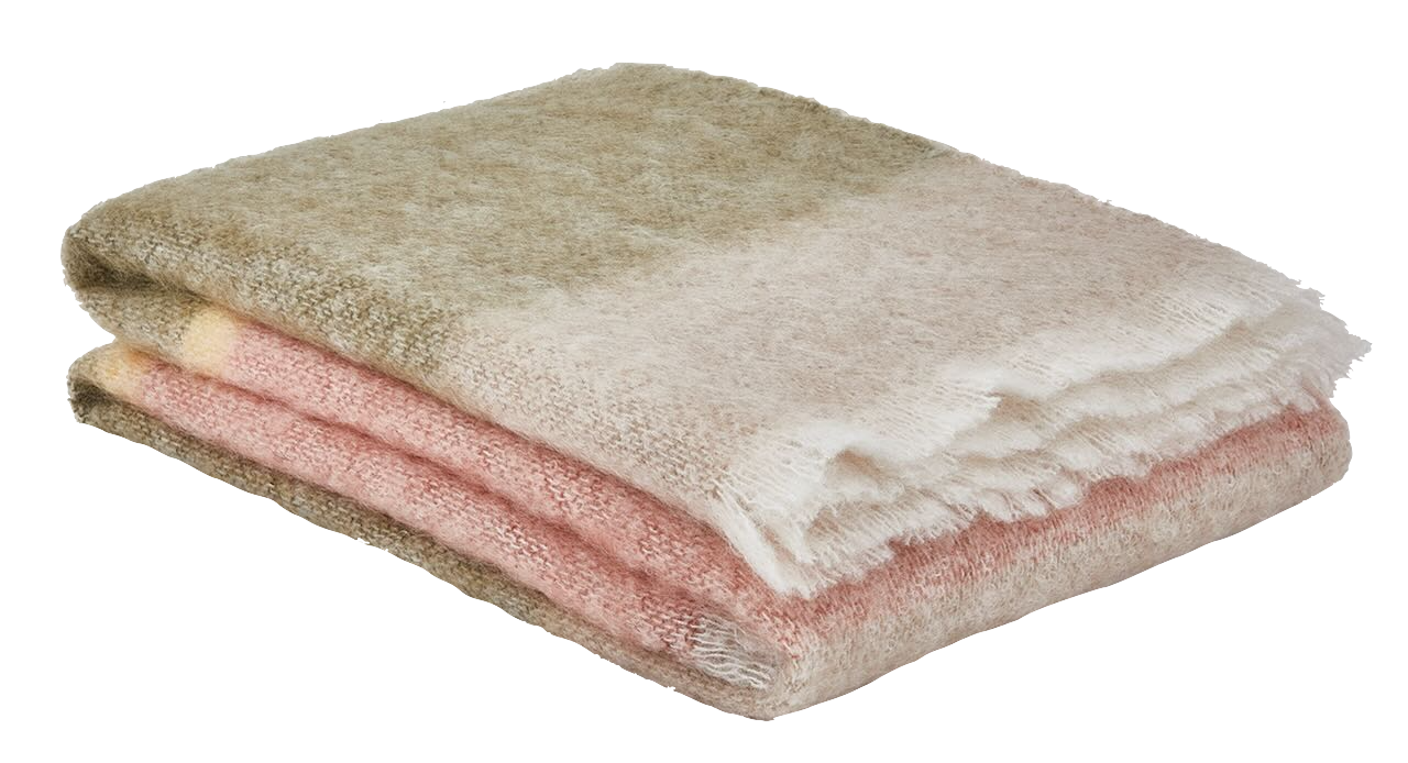 Wolldecke Mohair Streifen grün/rosa/beige