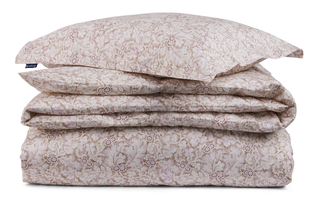 Lexington Bettwäsche-Set Satin Leaves beige/weiß/dunkelrot
