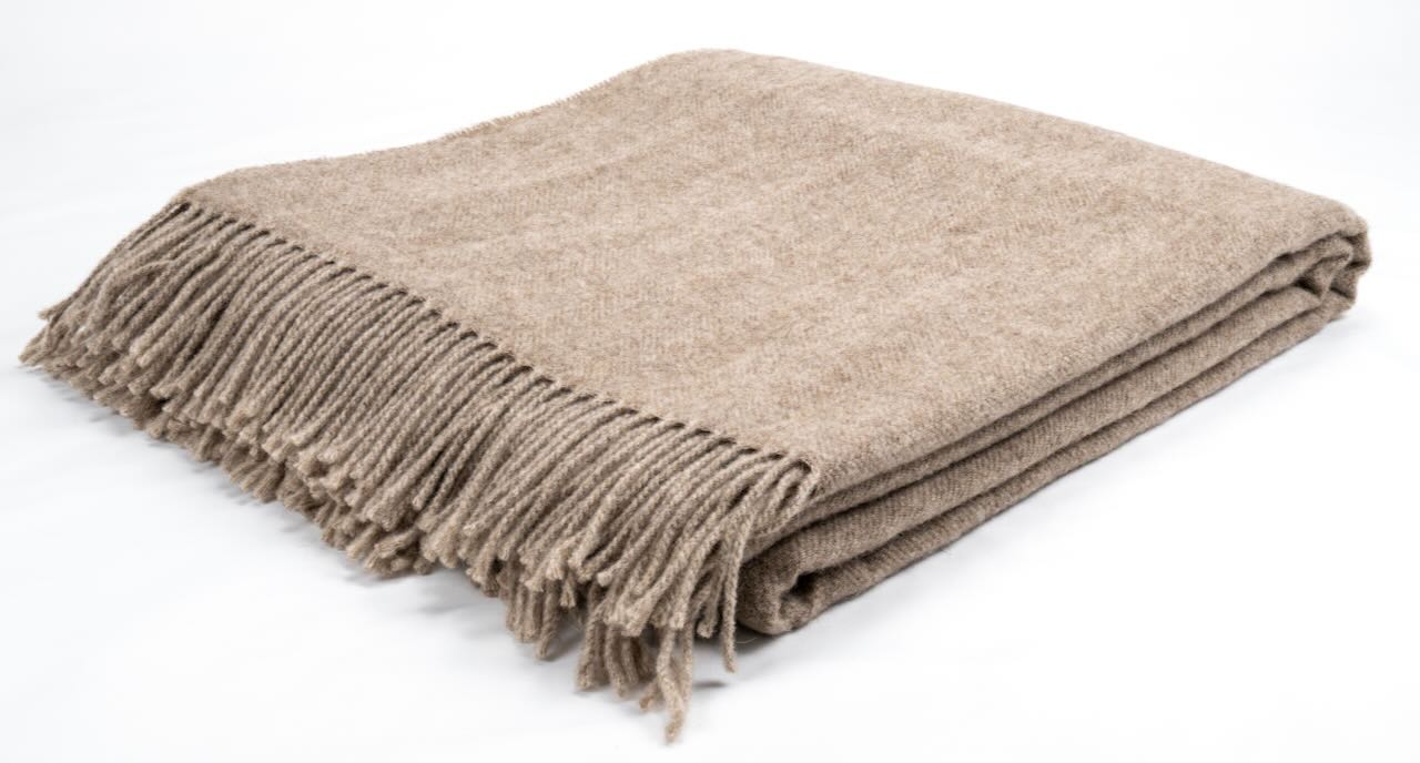 Wolldecke Merino Classic braun mit braunen Fransen