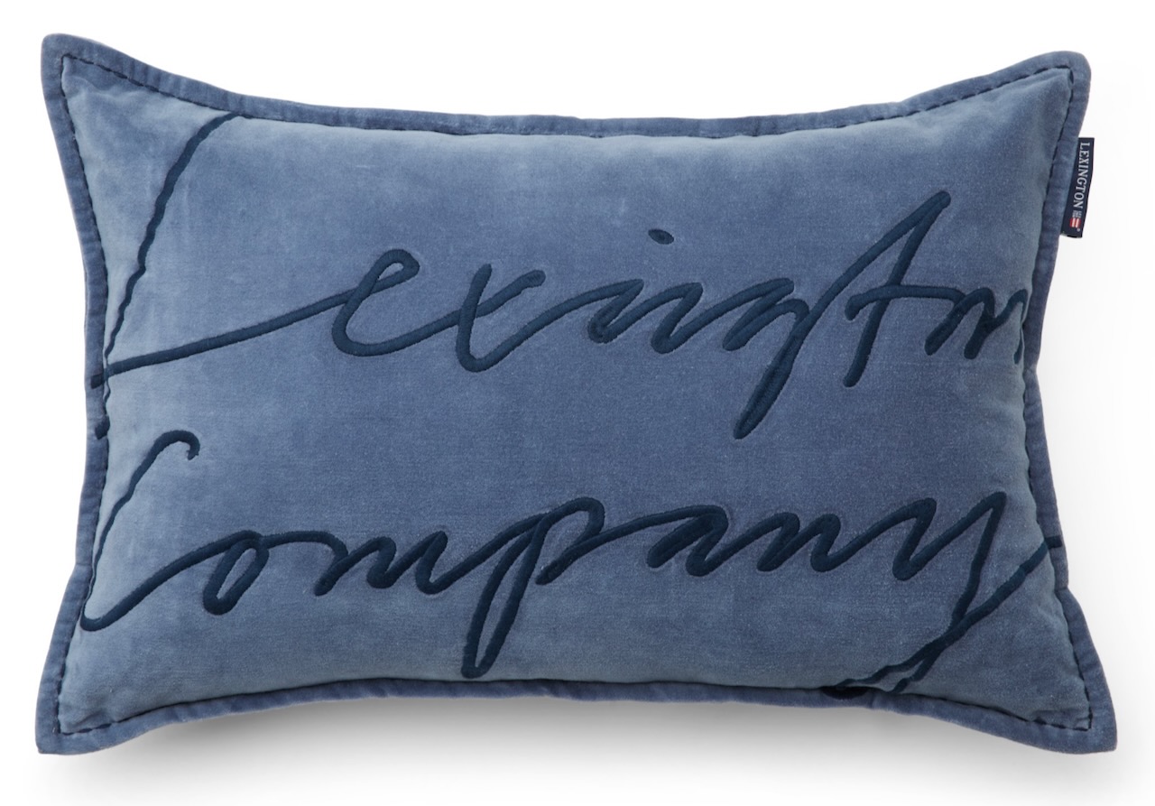 Lexington Kissen Samt Logo rauchblau
