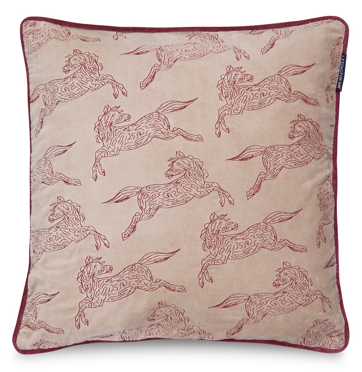 Lexington Kissenbezug Samt Pferde beige/dunkelrot