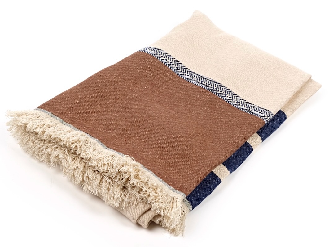 Libeco Leinenplaid Marina Stripe ecrue/braun/indigo