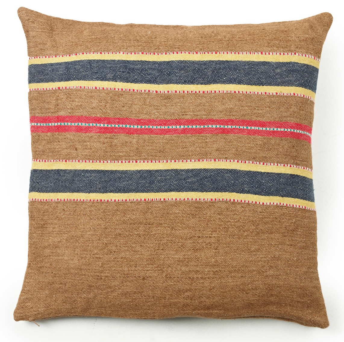 Libeco Kissenbezug Camp Stripe cognac/blau/gelb/rot