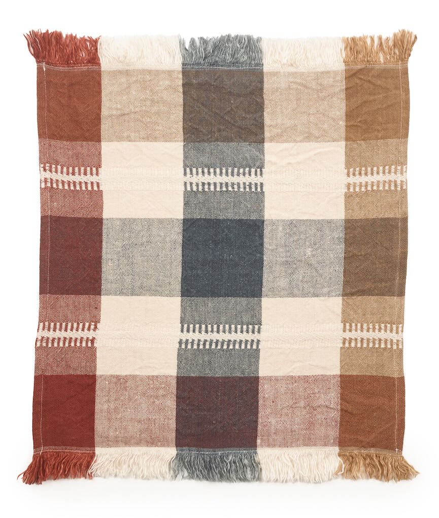Libeco Serviette Maxine Karo offwhite/rostbraun/blaugrau/eichenbraun