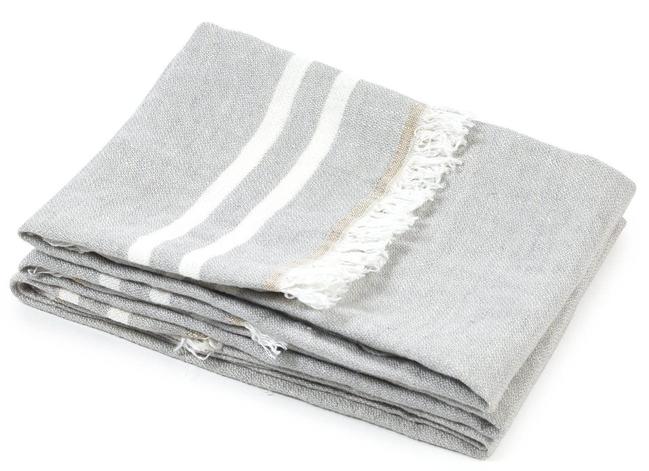 Libeco Leinenplaid Gray Stripe hellgrau/weiß Libeco Leinenplaid Gray Stripe hellgrau/weiß