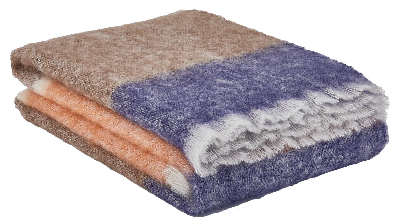 Wolldecke Mohair Streifen braun/orange/blau