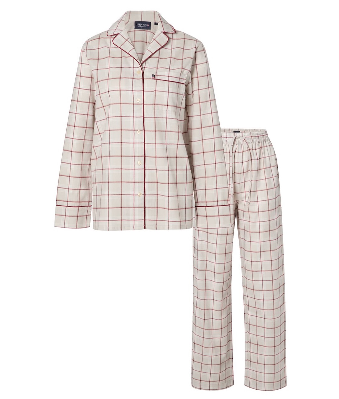 Lexington Pyjama Flanell Karo hellgrau/dunkelrot