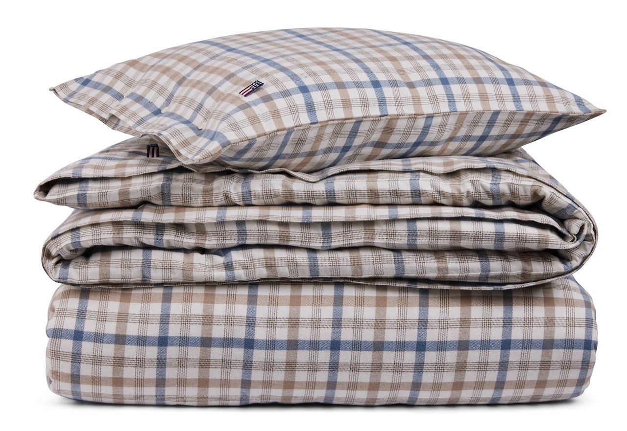 Lexington Bettwäsche-Set Flanell Karo rauchblau/beige/weiß