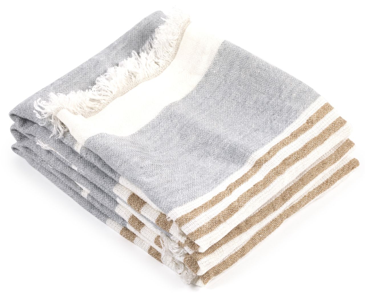 Libeco Leinenplaid Ash Stripe stone/weiß/beige Libeco Leinenplaid Ash Stripe stone/weiß/beige