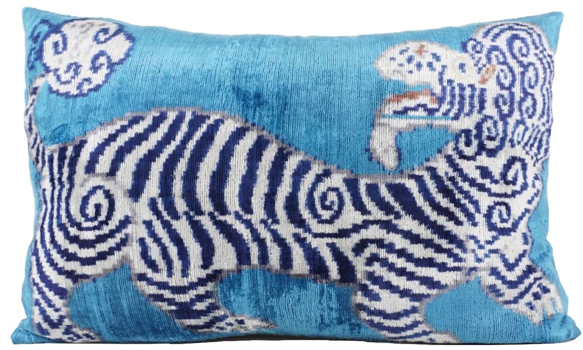 Kissenbezug Seide Leo blau/offwhite 40x60 cm