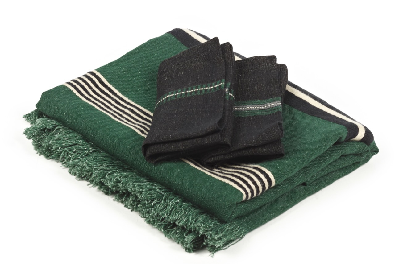 Libeco Serviette Stella stripe anthrazit/grün/offwhite