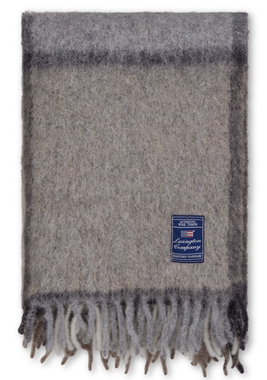 Lexington Decke Mohair Karo stone/beige/grau