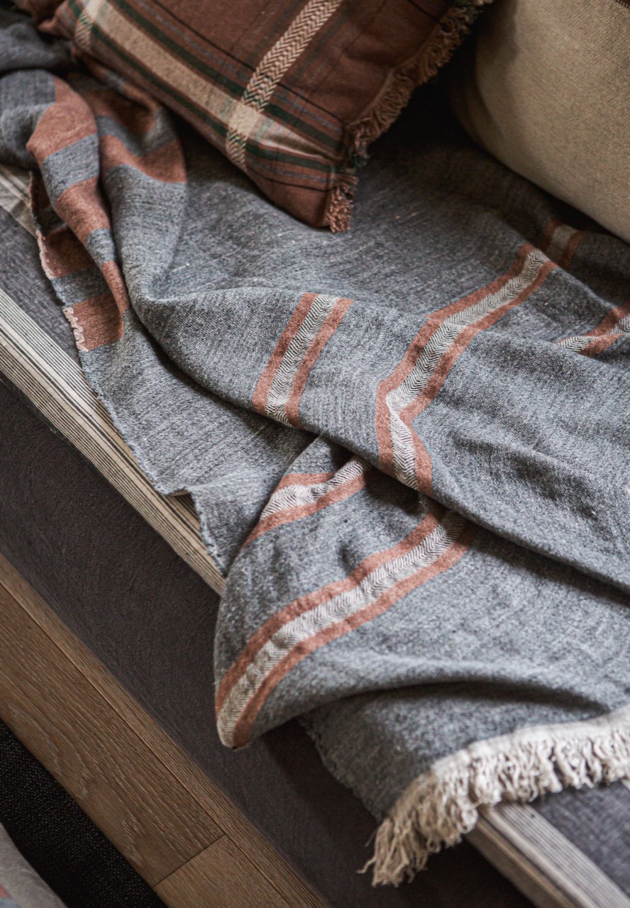 Libeco Leinenplaid Sienna Stripe braun/grau/schwarz/natur