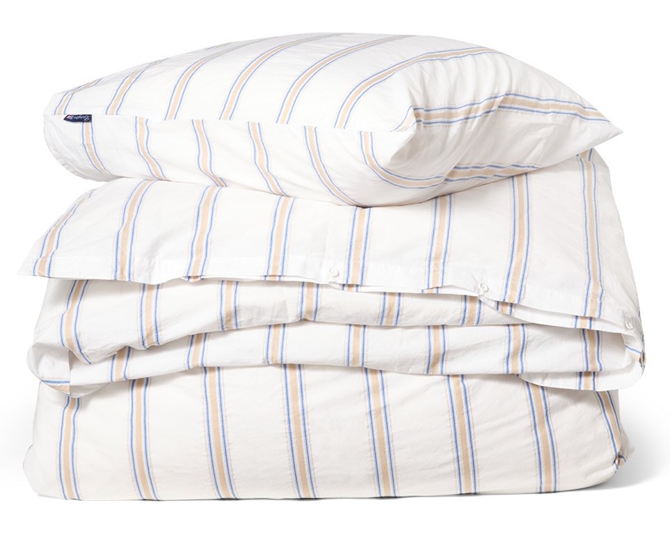 Lexington Bettwäsche-Set Dobby Streifen weiß/blau/beige
