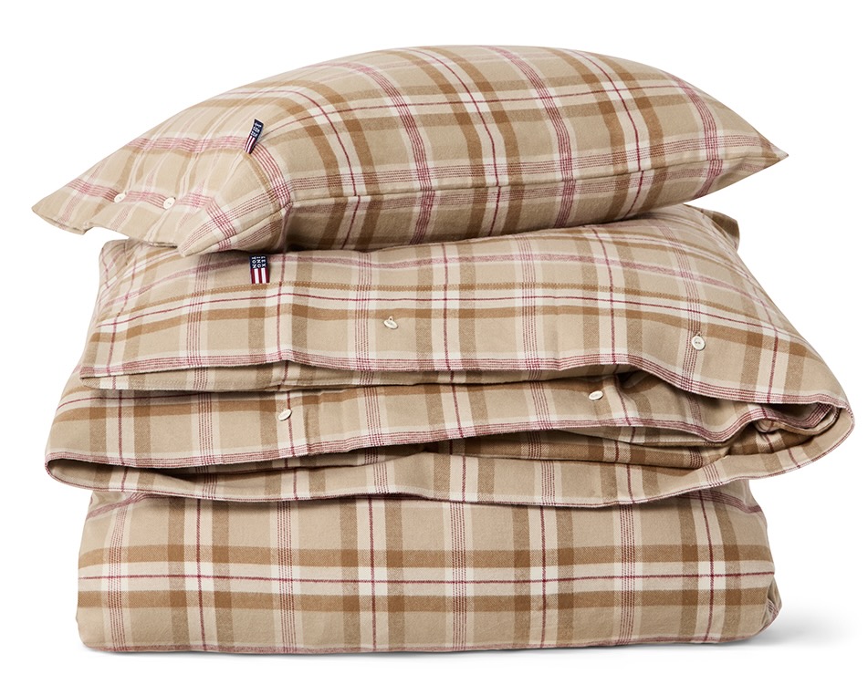 Lexington Bettwäsche-Set Flanell Karo beige/offwhite/feige 135x200/80x80