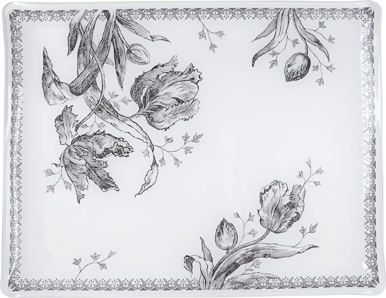 Gien Tablett Tulipes weiß/schwarz groß Gien Tablett Tulipes weiß/schwarz groß