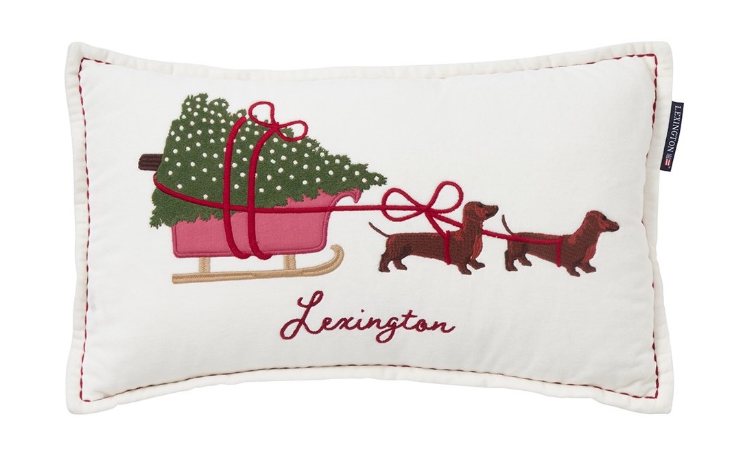 Lexington Kissen Hunde-Schlitten Samt weiß/bunt
