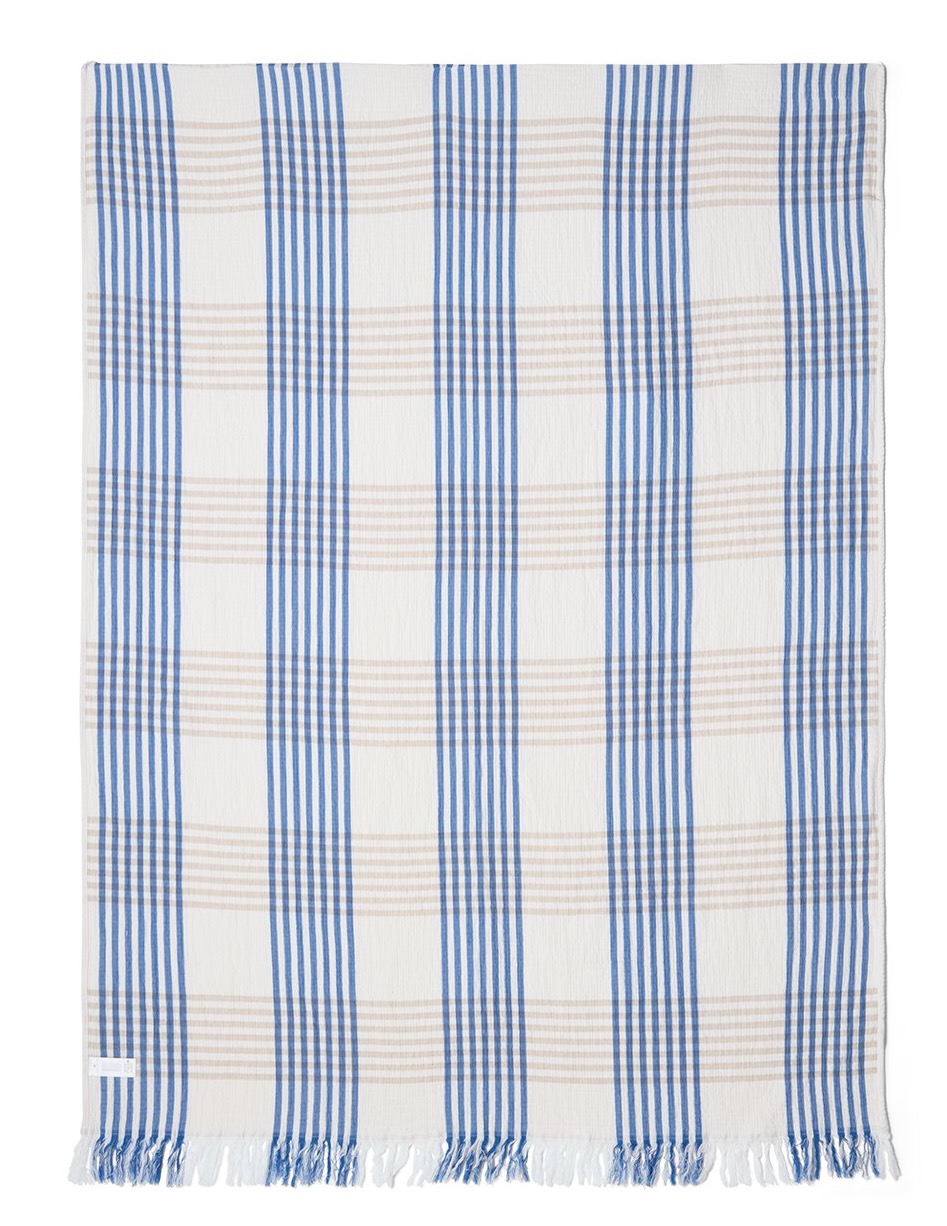 Lexington Decke Streifen/Karo Cotton blau/weiß/beige Lexington Decke Streifen/Karo Cotton blau/weiß/beige