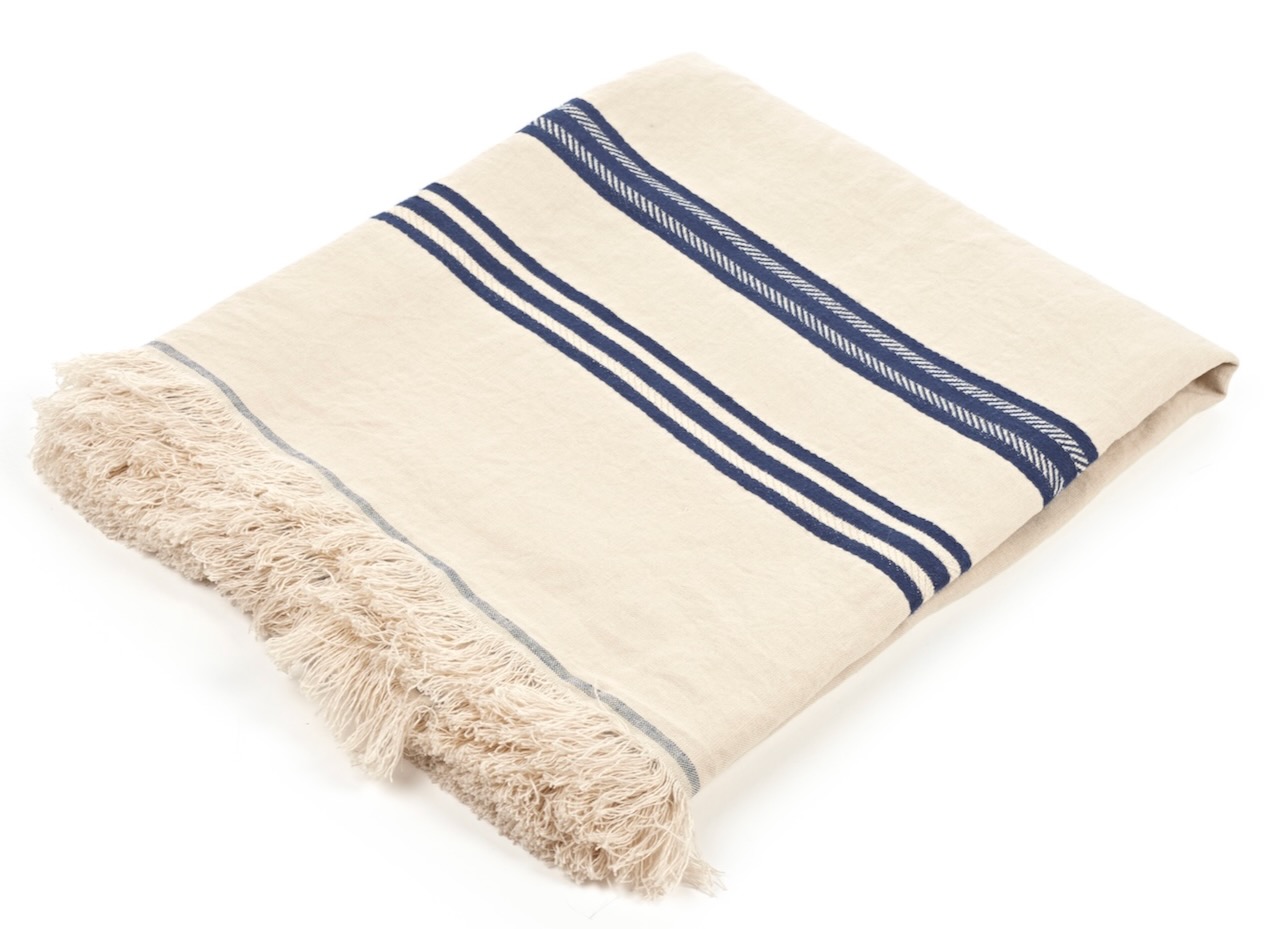 Libeco Plaid Indigo Stripe offwhite/indigo 140x230 cm