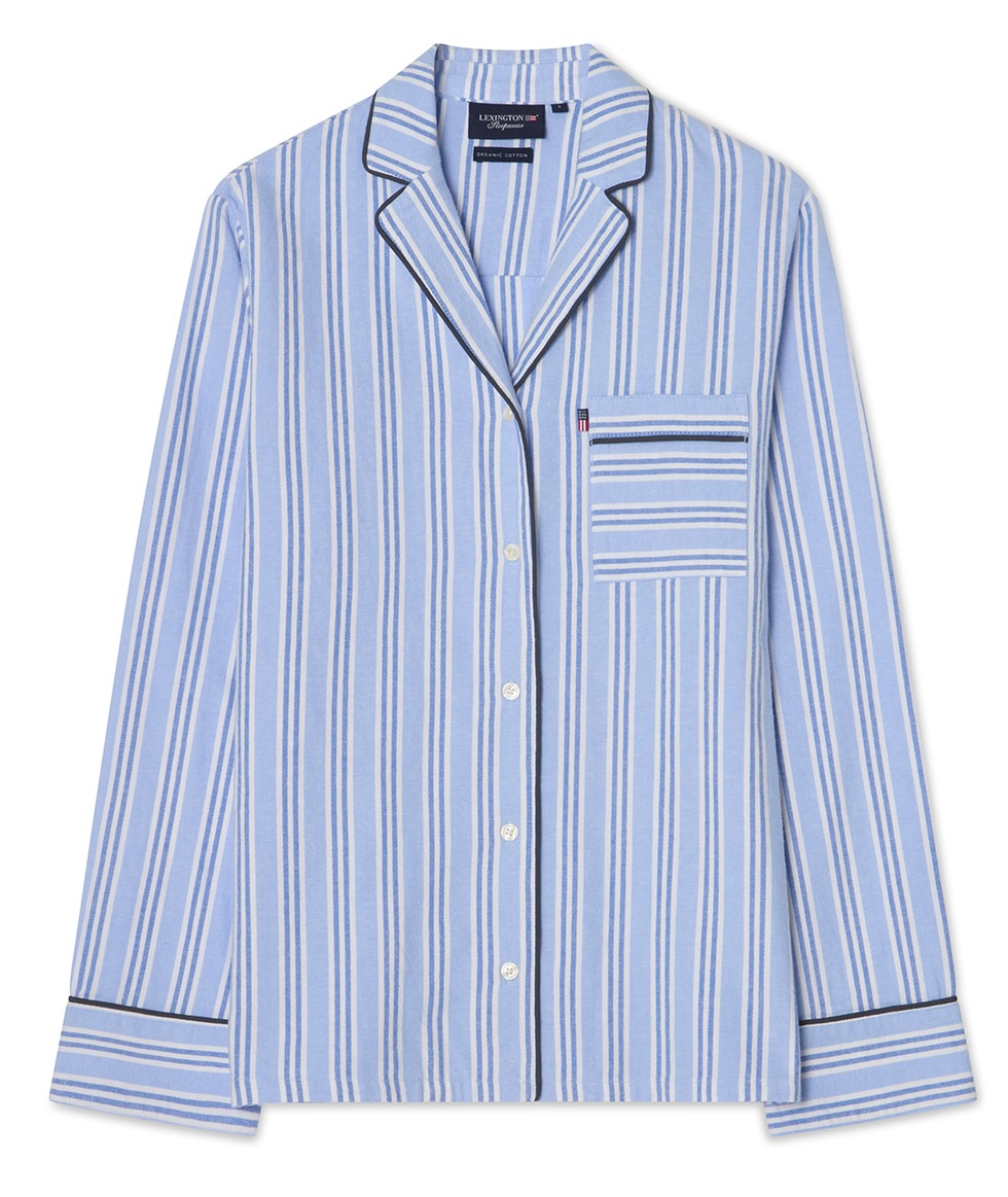 Lexington Pyjama Flanell Streifen hellblau/weiß