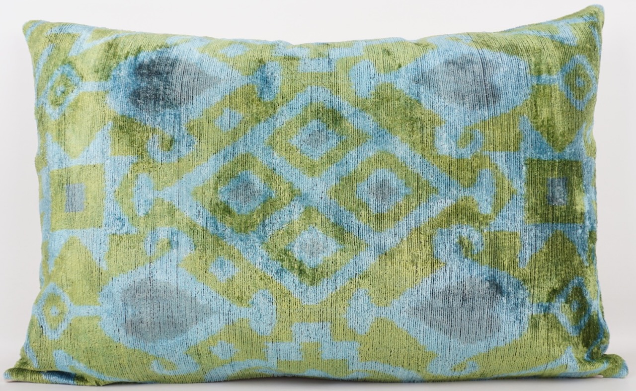 Kissenbezug Seide Rautenmuster grün/blau 40x60 cm Kissenbezug Seide Rautenmuster grün/blau 40x60 cm