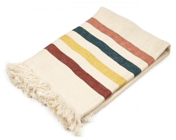 Libeco Leinenplaid Lake Stripe natur-braun-grün-gelb-rose