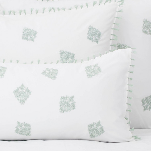 Flamant Bettwäsche-Set Tassel weiß/jade 155x220 cm + 40x80 cm