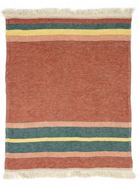 Libeco Leinenplaid Old Rose braun/grün/gelb