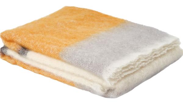 Wolldecke Mohair Streifen orange/wollweiß/hellgrau