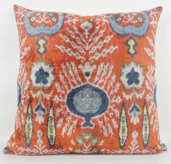 Kissenbezug Seide Ornamente orange/blau/weiß 50x50 cm