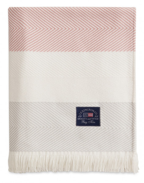 Lexington Decke Herriongbone Stripe Cotton weiß/rosa/grau