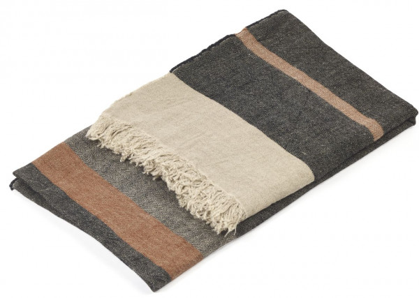 Libeco Leinenplaid Black Stripe schwarz/braun/natur