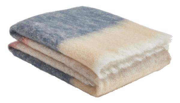 Wolldecke Mohair Streifen blau/beige/orange
