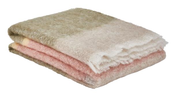 Wolldecke Mohair Streifen grün/rosa/beige