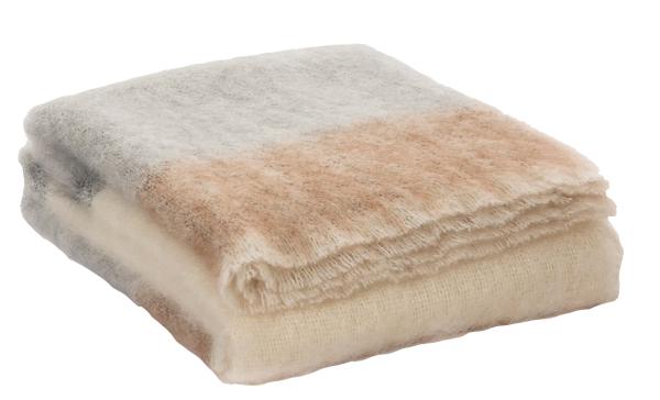Wolldecke Mohair Streifen braun/wollweiß/hellgrau