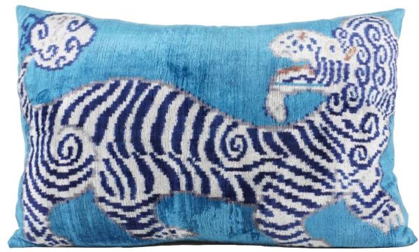 Kissenbezug Seide Leo blau/offwhite 40x60 cm